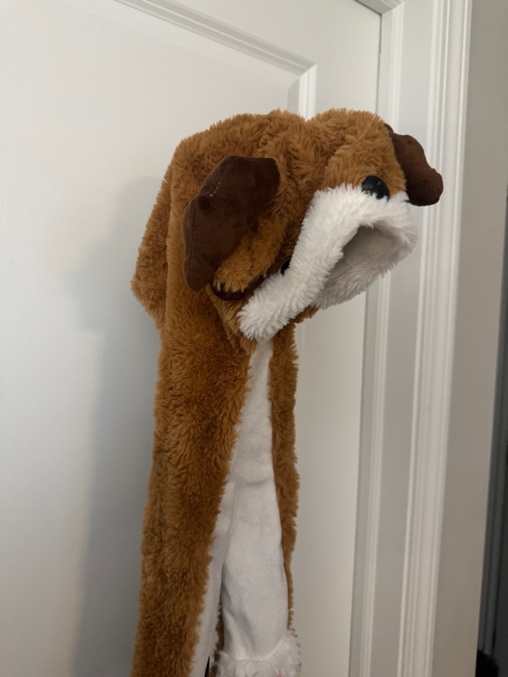 Plush Dog Hat & Scarf for Pets - Brown with White Trim - Picture 2 of 5